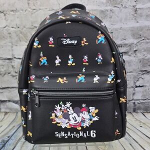Disney Loungefly Sensational 6 Mini Backpack Black Faux Leather Mickey Mouse New